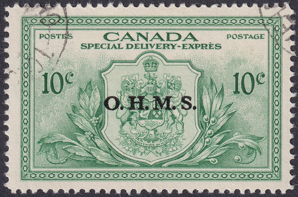 Canada 1950 KGVI Official OHMS Overprint Special Delivery 10c Used SG OS20 c£50