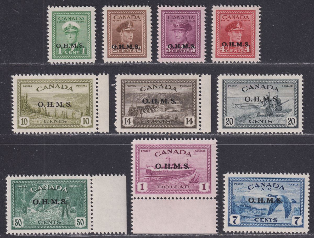 Canada 1949 KGVI Official OHMS Overprint Set Mint SG O162-O171 cat £275