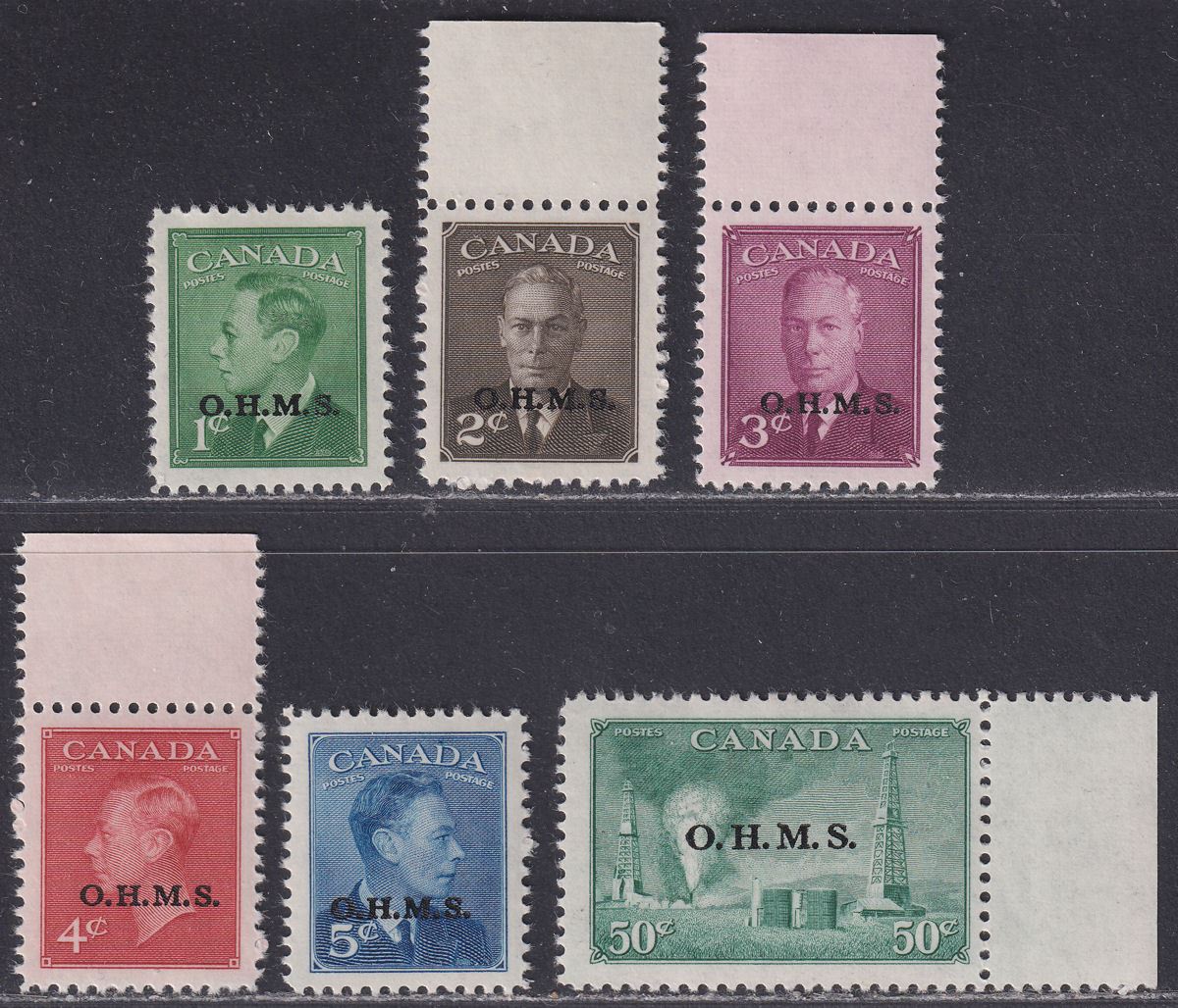 Canada 1949-50 KGVI Official OHMS Overprint Set Mint SG O172-O177 cat £65