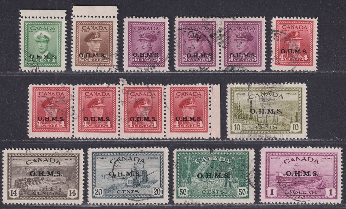 Canada 1949 KGVI Official OHMS Overprint Set to $1 Used SG O162-O170 cat £260