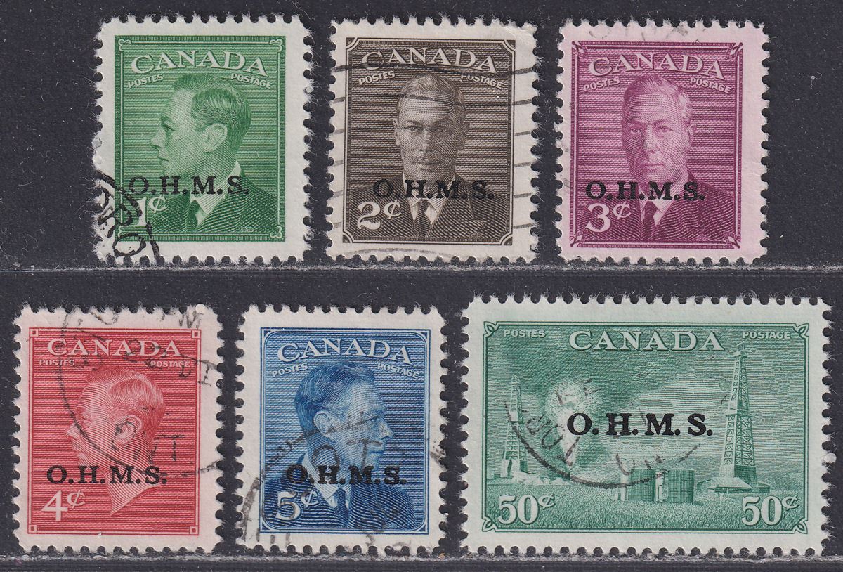 Canada 1949-50 KGVI Official OHMS Overprint Set Used SG O172-O177 cat £70