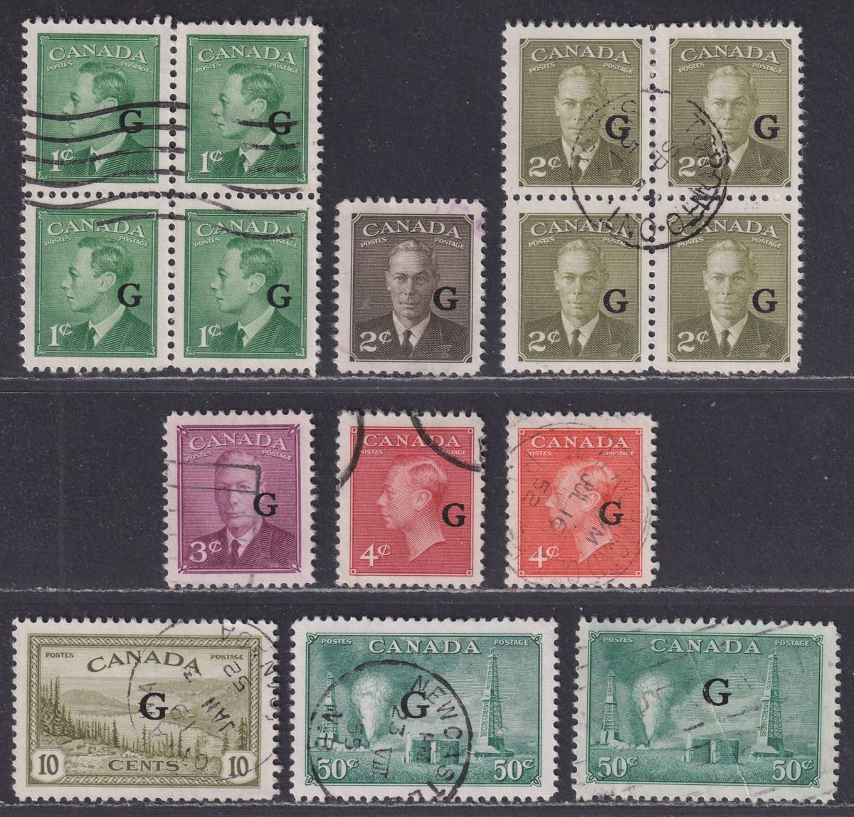 Canada 1950-52 KGVI Official G Overprint Part Set to 50c Used