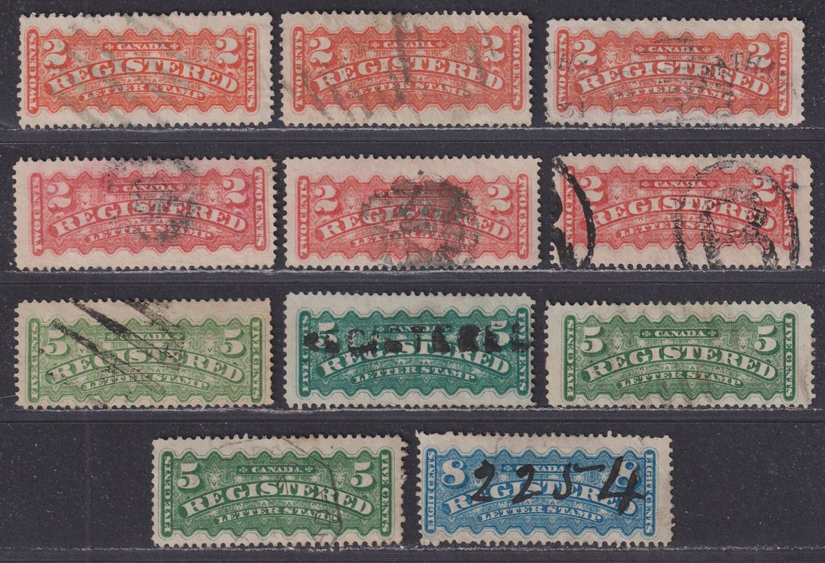 Canada 1875-92 Queen Victoria Registration 2c, 5c Selection, 8c Used with Shades