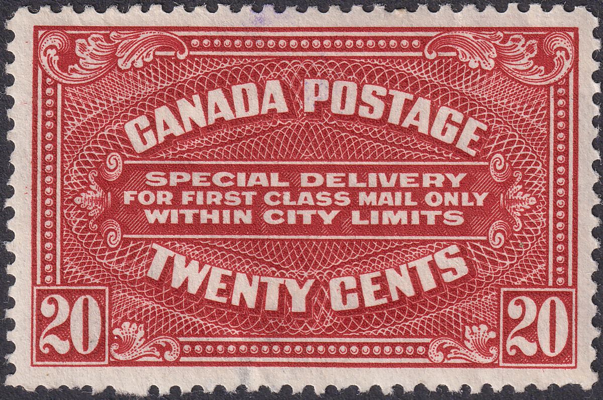 Canada 1922 KGV Special Delivery 20c Carmine-Red Mint SG S4 cat £42 FAULTY