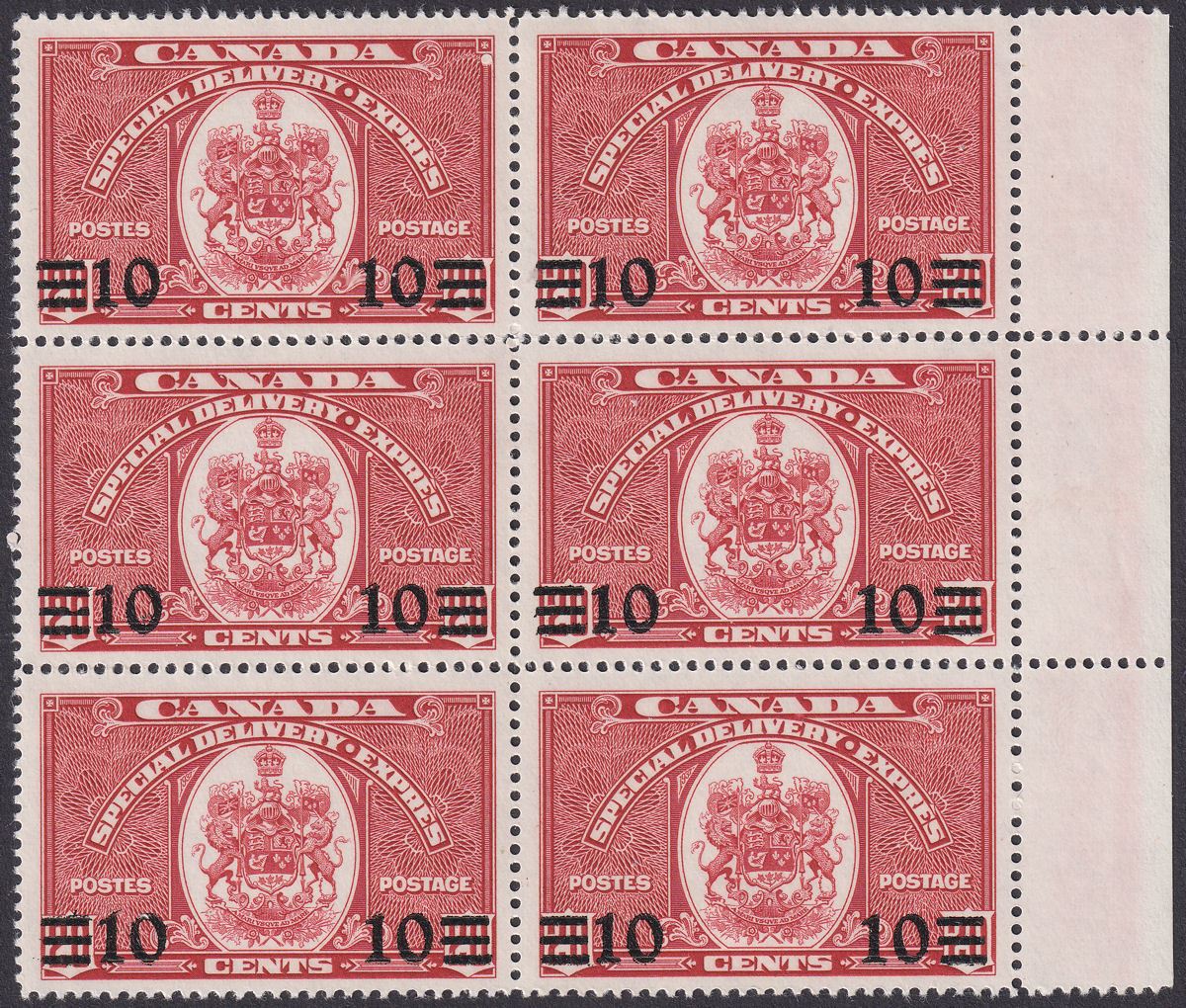 Canada 1939 KGVI Special Delivery 10c Surcharge on 20c Block Mint SG S11 cat £60