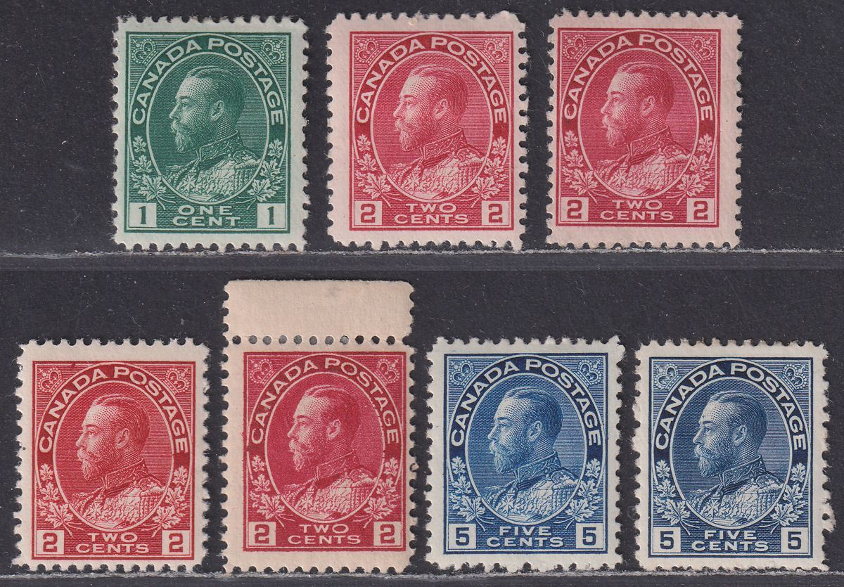 Canada 1911-22 King George V Selection to 5c Mint