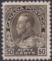 Canada 1911 King George V 50c Sepia Mint SG215 cat £60 small thin