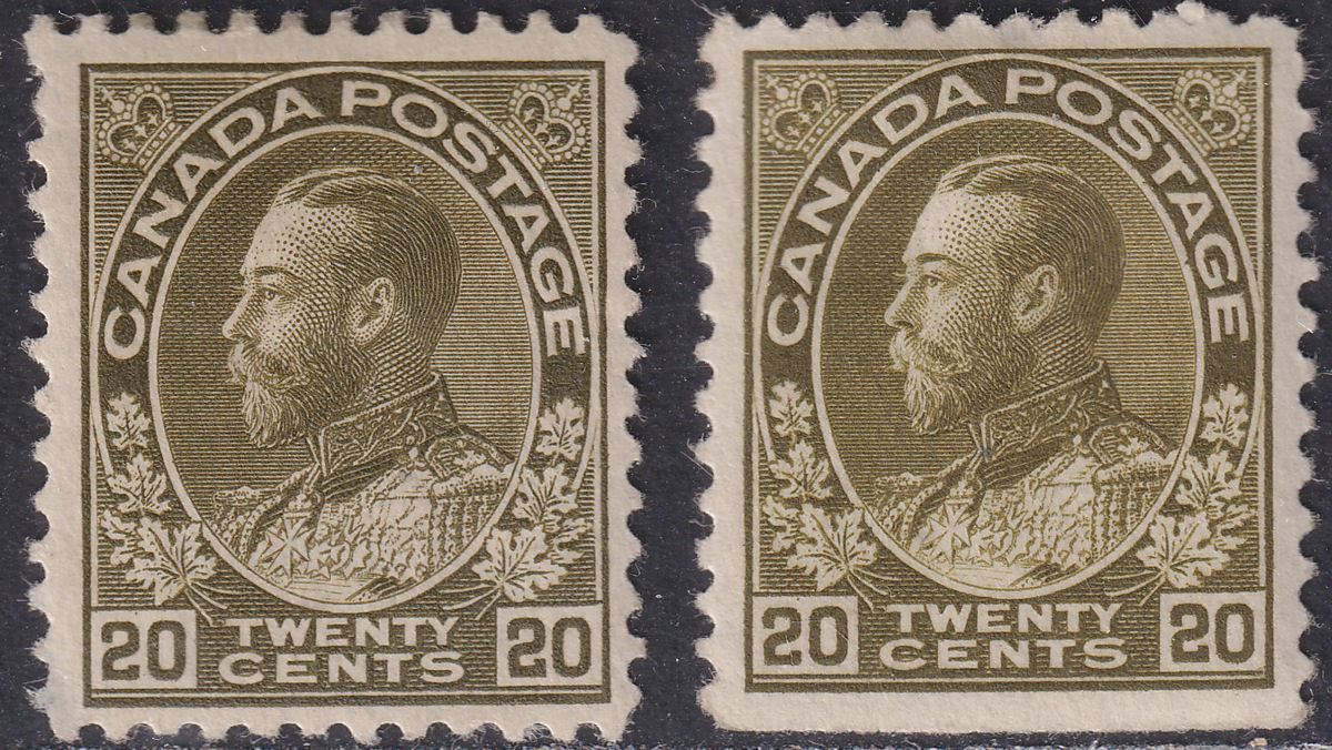 Canada 1911-12 King George V 20c Olive-Green, 20c Olive Mint SG212-213 cat £110