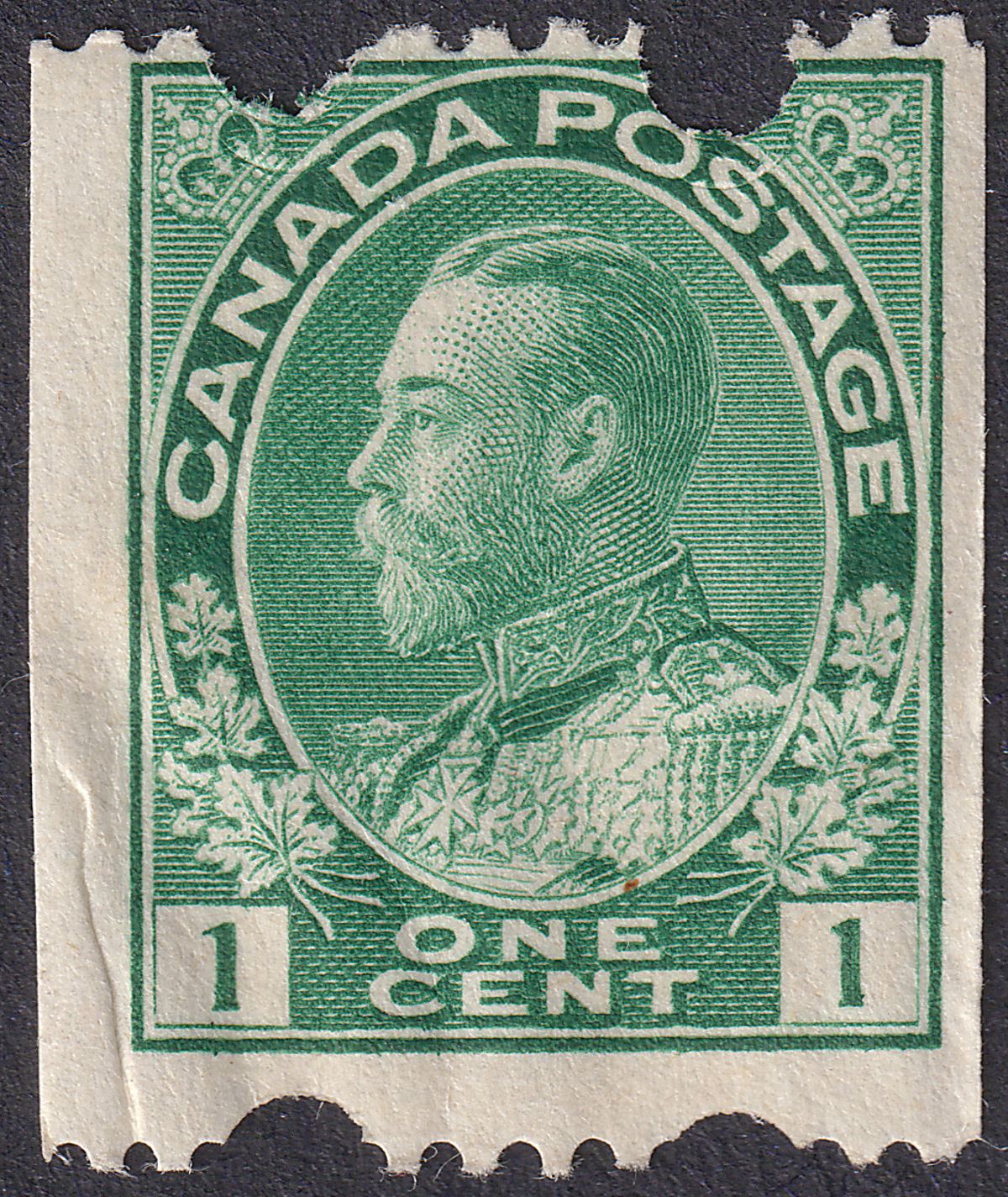 Canada 1918 KGV 1c p12 x Imperf Large Holes Coil Single Mint SG217a