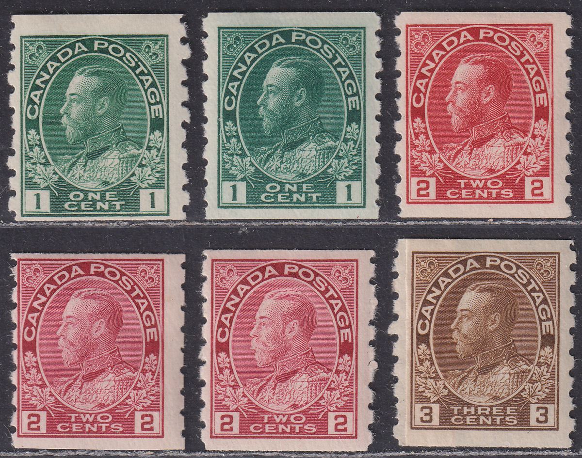 Canada 1912 KGV Imperf x Perf 8 Coil Selection Mint SG219-224 cat £190