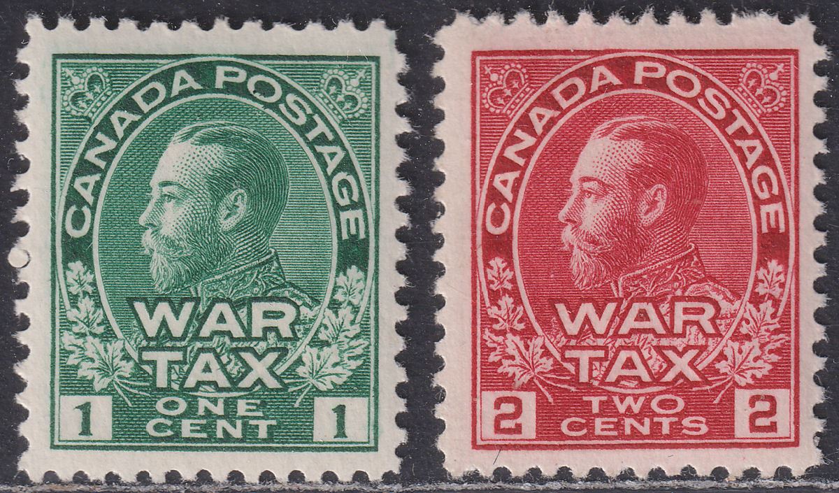 Canada 1915 KGV War Tax 1c Green, 2c Carmine-red Mint SG228-229 cat £43