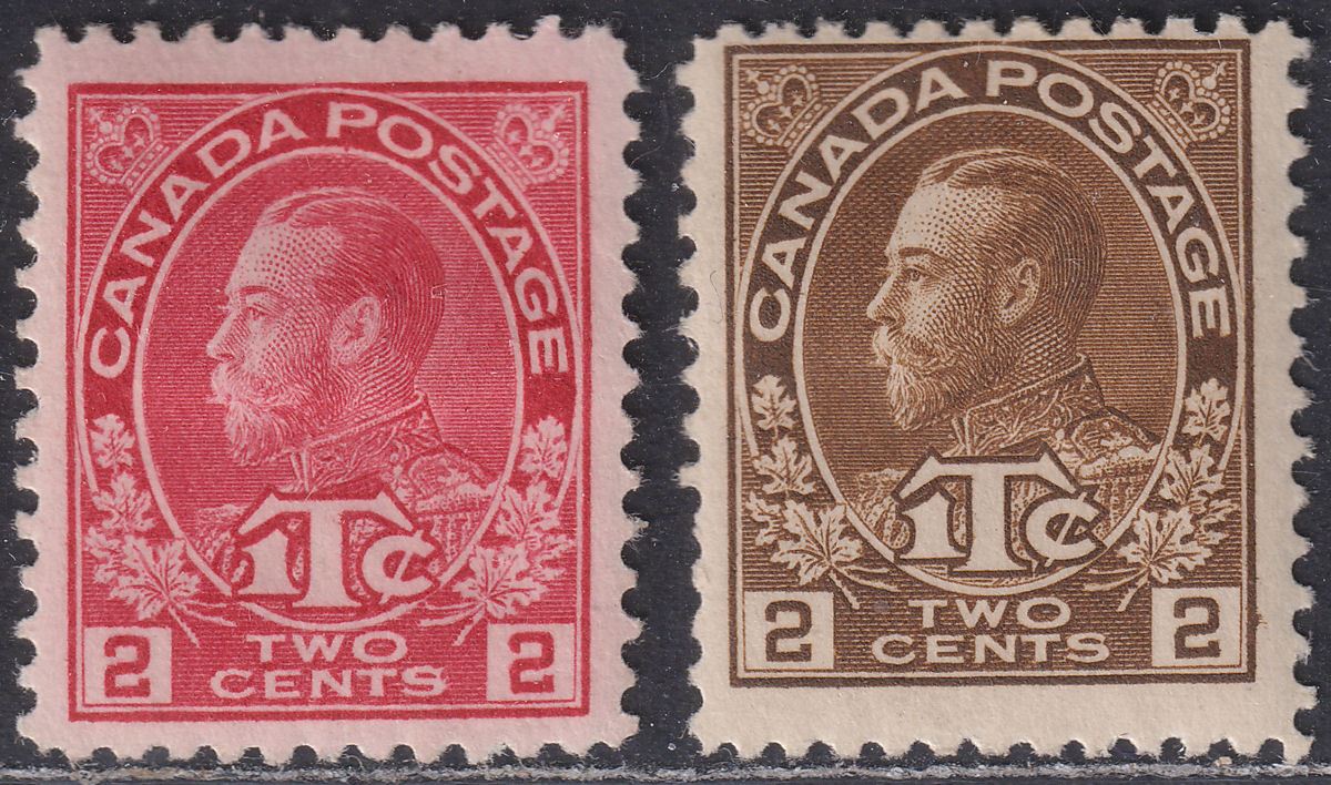Canada 1916 KGV War Tax Die I 2c+1c + Die II Brown Mint SG231 SG239