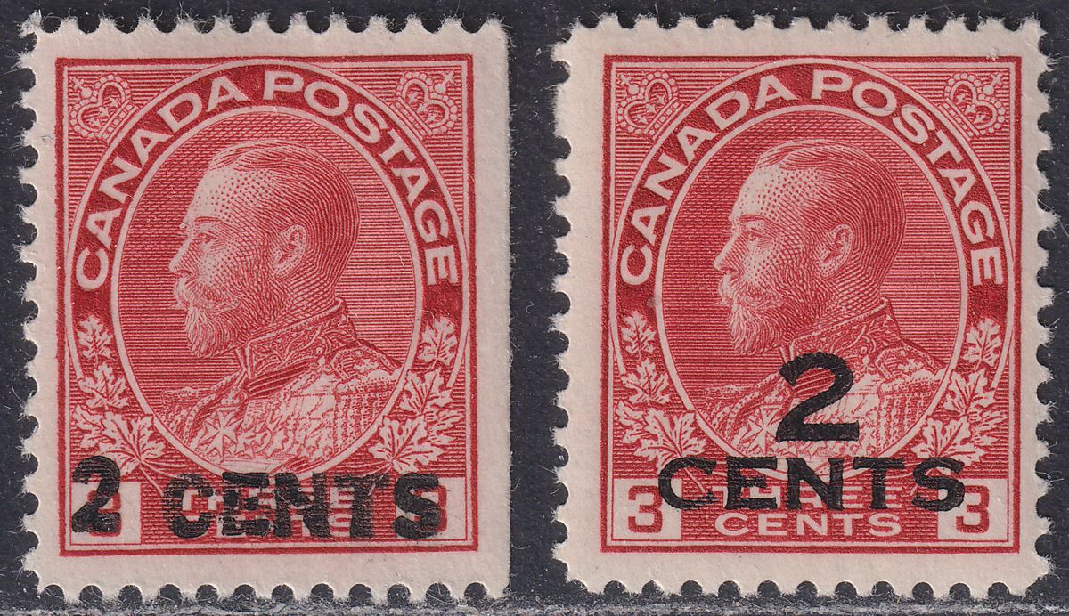Canada 1926 King George V 2c on 3c Carmine Surcharges Mint SG264-265 cat £70