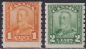 Click for more photos and details Canada 1928 KGV 1c Orange, 2c Green Imperf x Perf 8 Coil Mint SG286-287 cat £60