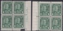 Canada 1930-31 KGV 1c Green Die I, Die II Plate No Blocks of 4 Mint SG289 SG289d