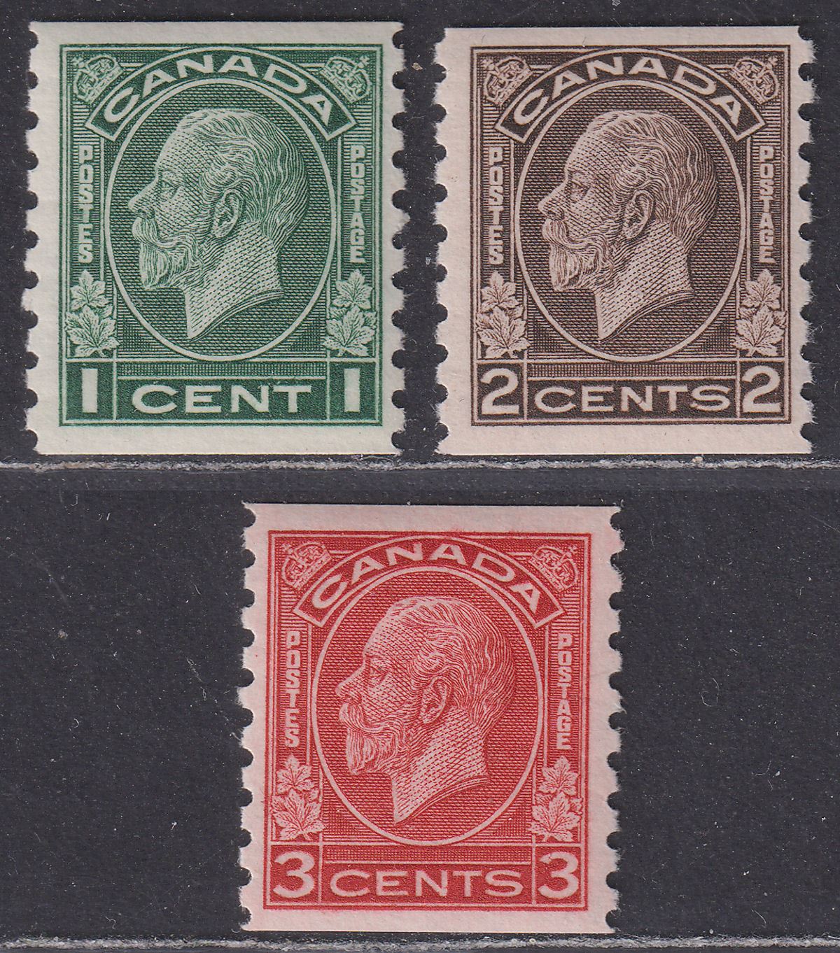 Canada 1933 King George V Coil Set imperf x p8½ Mint SG326-328 cat £55