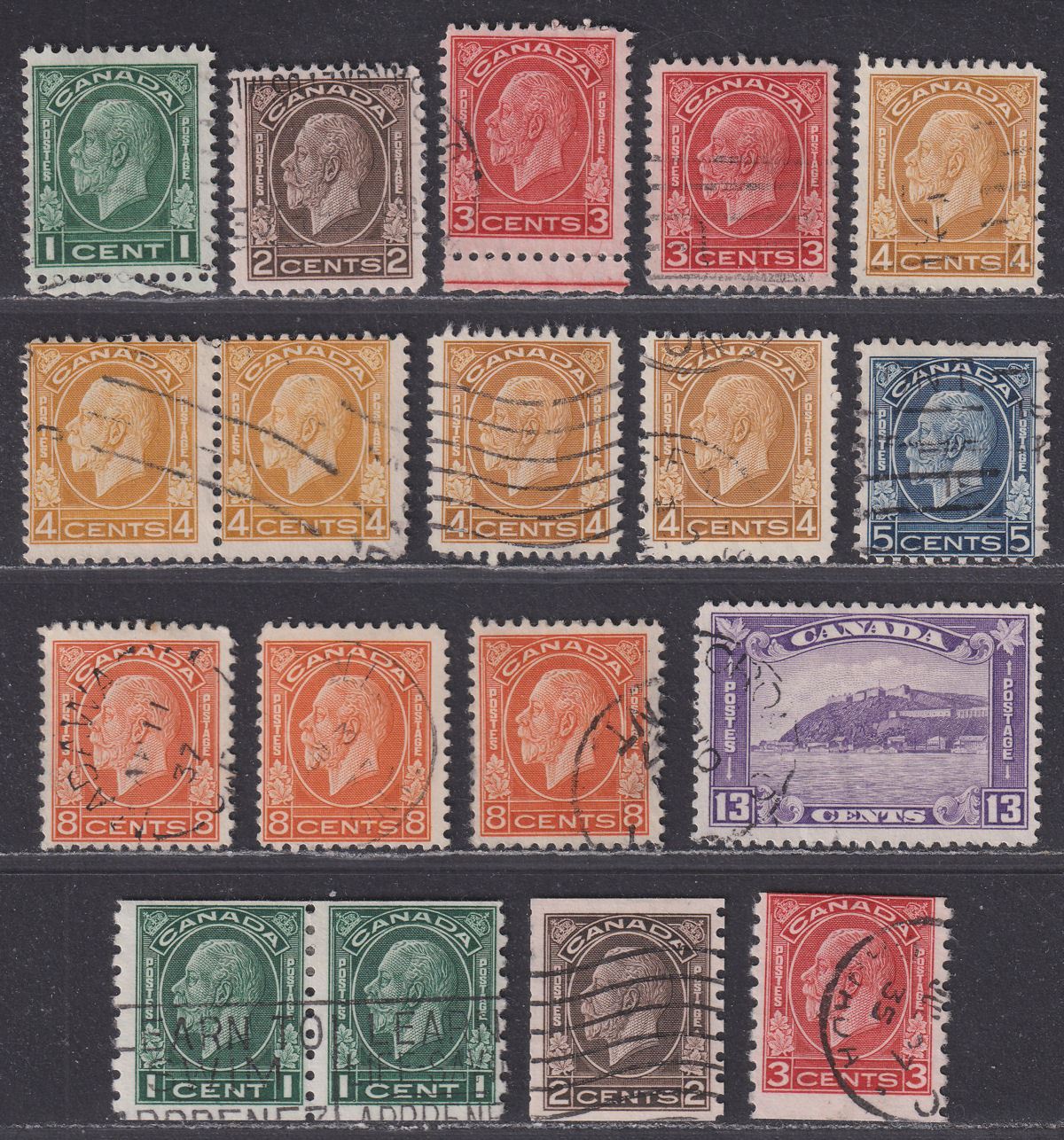 Canada 1932-33 King George V Set Used + Coil Set Used SG319-328 cat £37