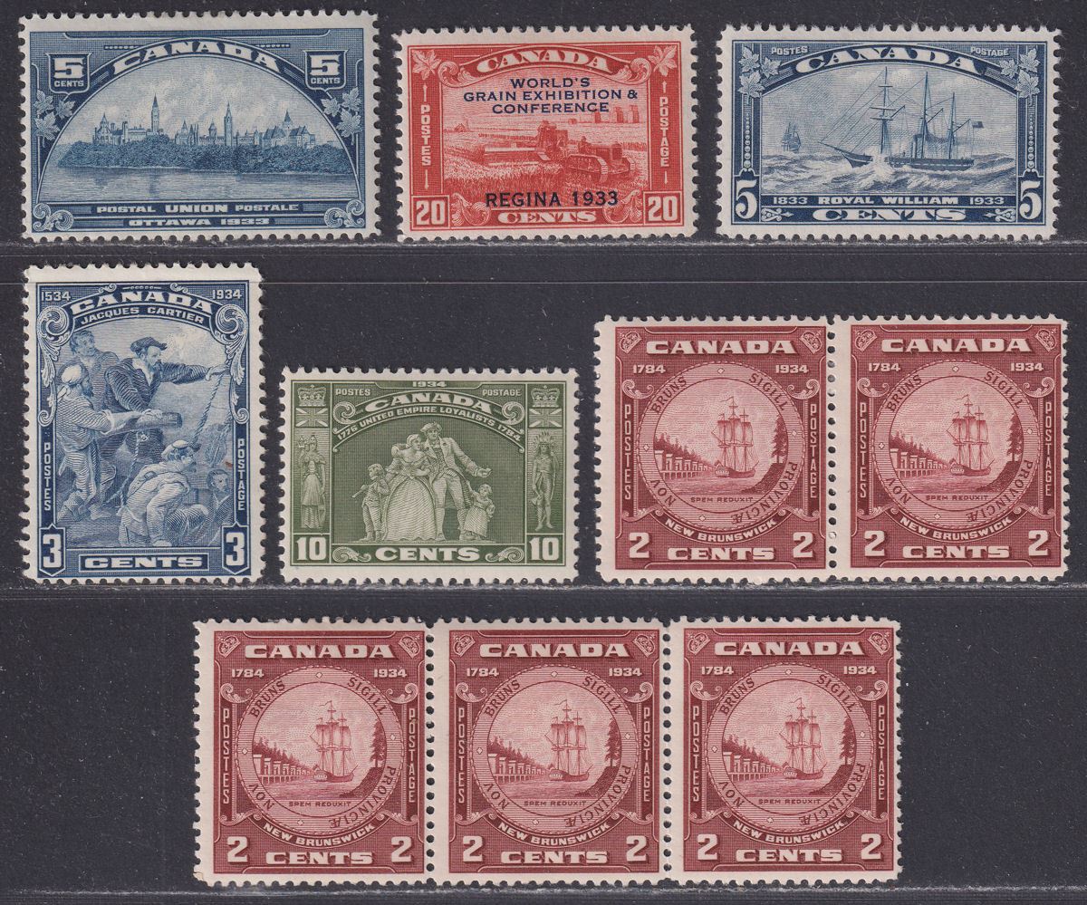 Canada 1933-34 KGV Selection Mint inc Grain Exhibition, Steamboat, Loyalists