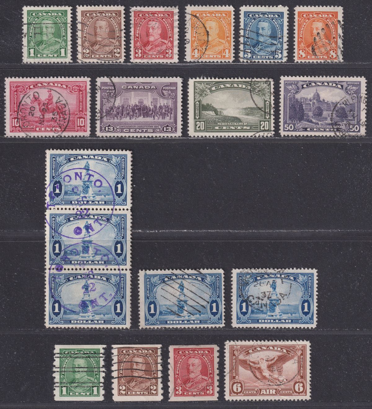 Canada 1935 King George V Set, Coil Set + 6c Airmail Used SG341-355 cat £57