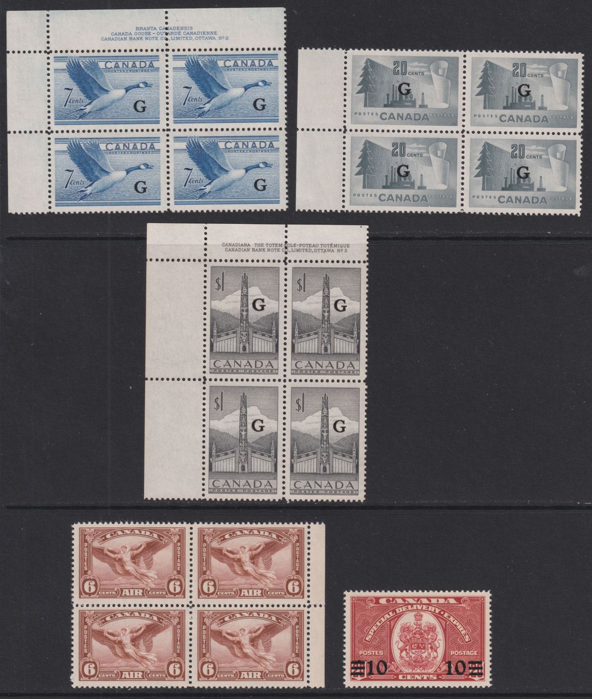 Canada 1952-53 KGVI Official G Overprint Block Set Mint SG O193-O195