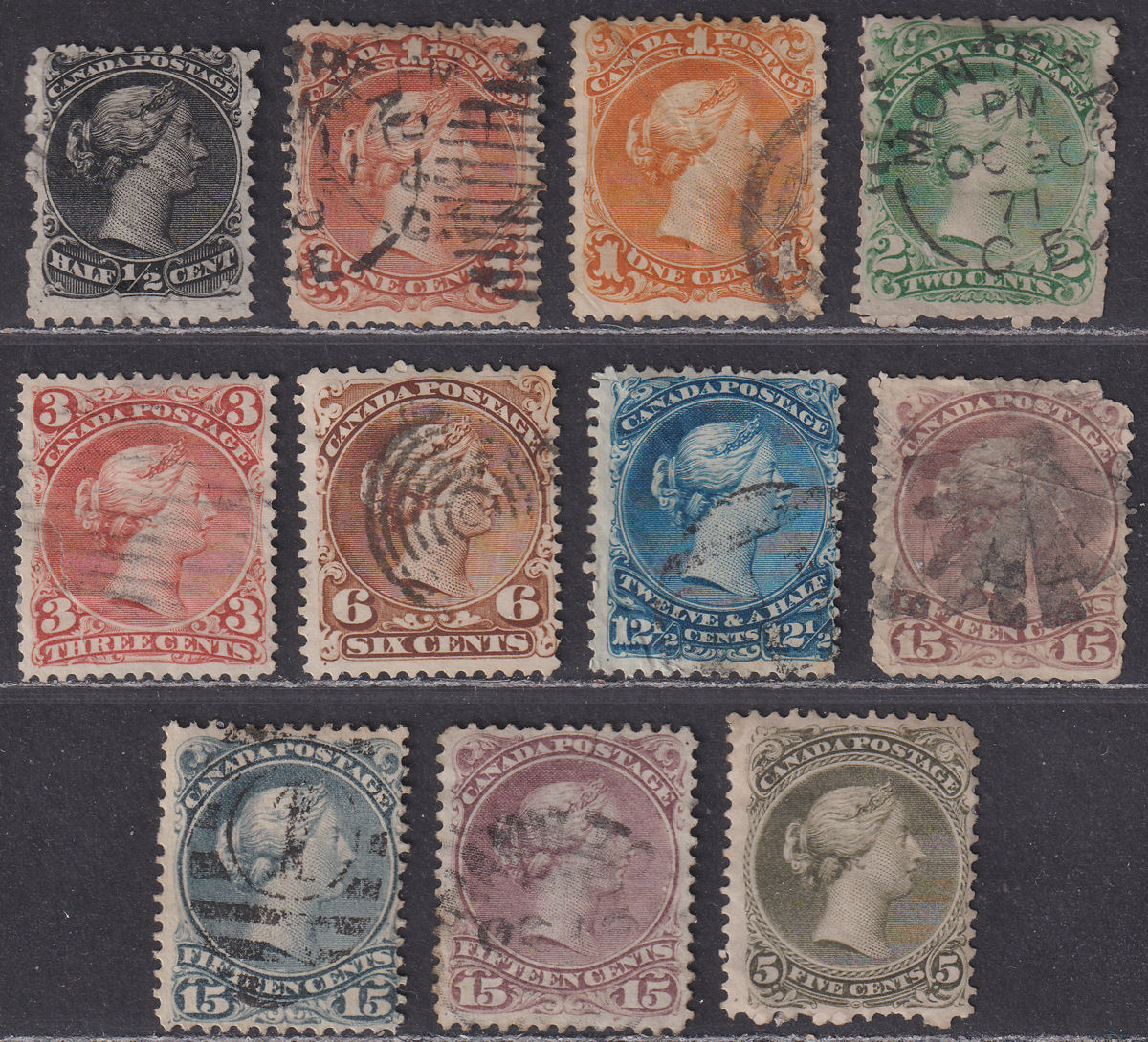 Canada 1868-90 QV Large Head Selection to 15c Mostly Used