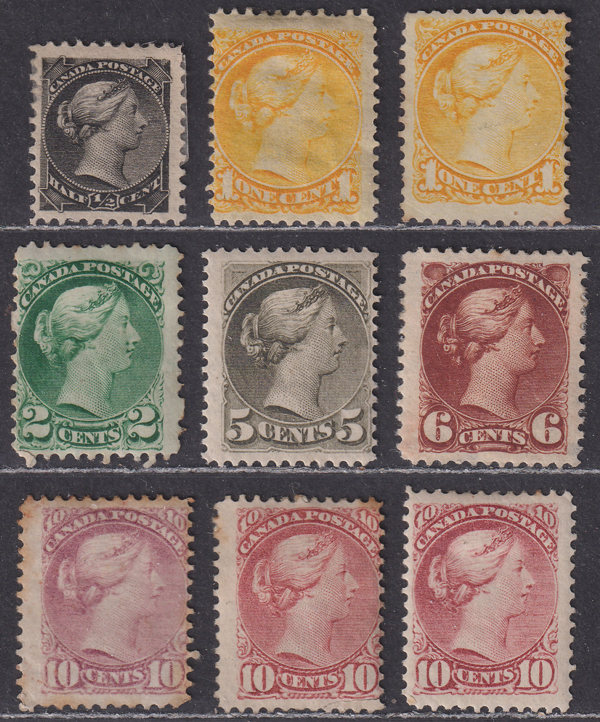 Canada 1873-97 Queen Victoria Small Queen Selection to 10c Mostly Mint