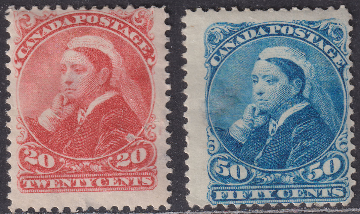 Canada 1893 QV Widow Weeds 20c Vermilion, 50c Blue Mint SG115-116 BOTH FAULTY TH