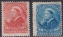 Click for more photos and details Canada 1893 QV Widow Weeds 20c Vermilion, 50c Blue Mint SG115-116 BOTH FAULTY TH