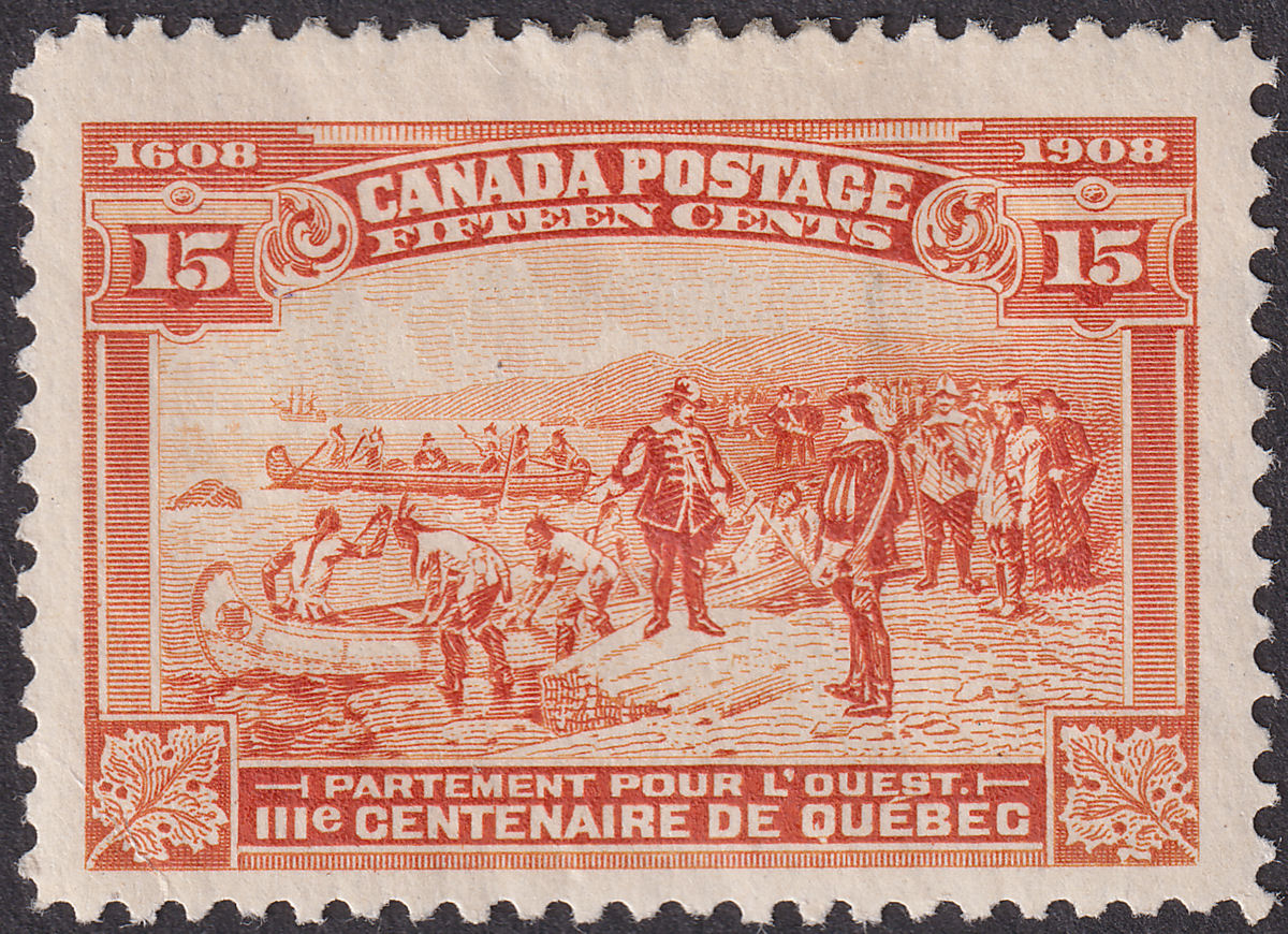 Canada 1908 KEVII Quebec Tercentenary 15c Brown-Orange Mint SG194 c £140 FAULTY