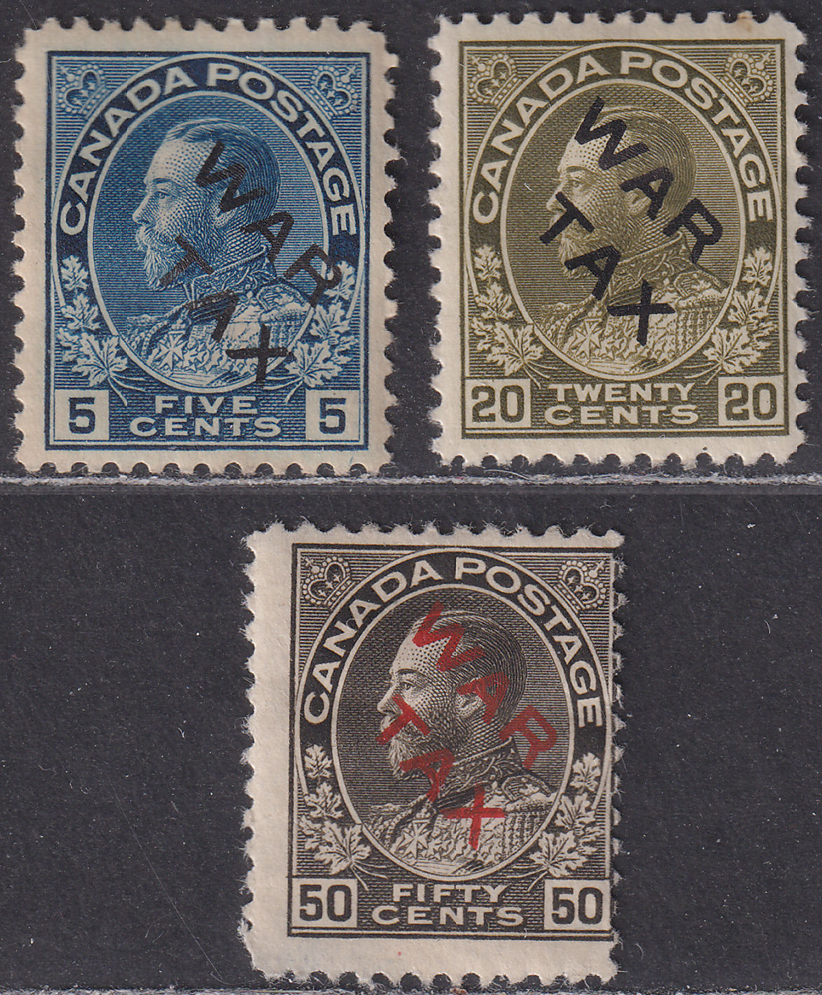 Canada 1915 KGV War Tax Overprint Set Mint SG225-227 cat £450 FAULTY - THINS