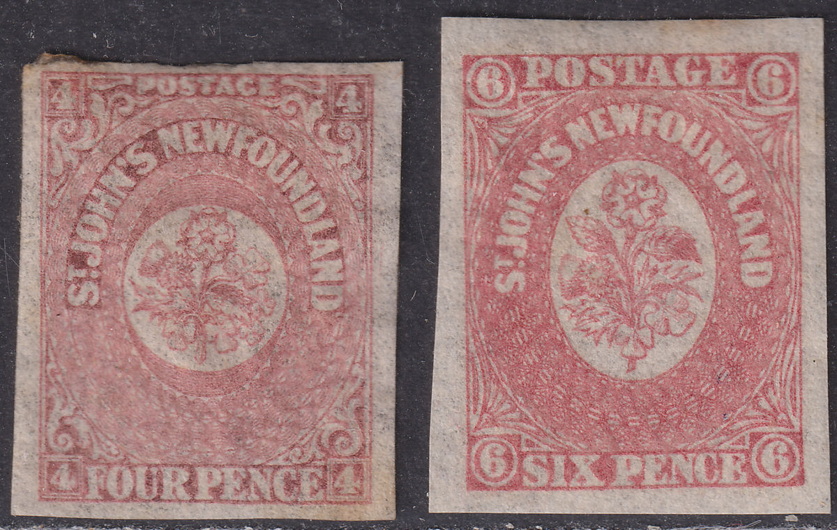 Newfoundland 1862 QV 4d, 6d Rose-Lake Imperforate Unused SG18 SG20 c£85 as mint