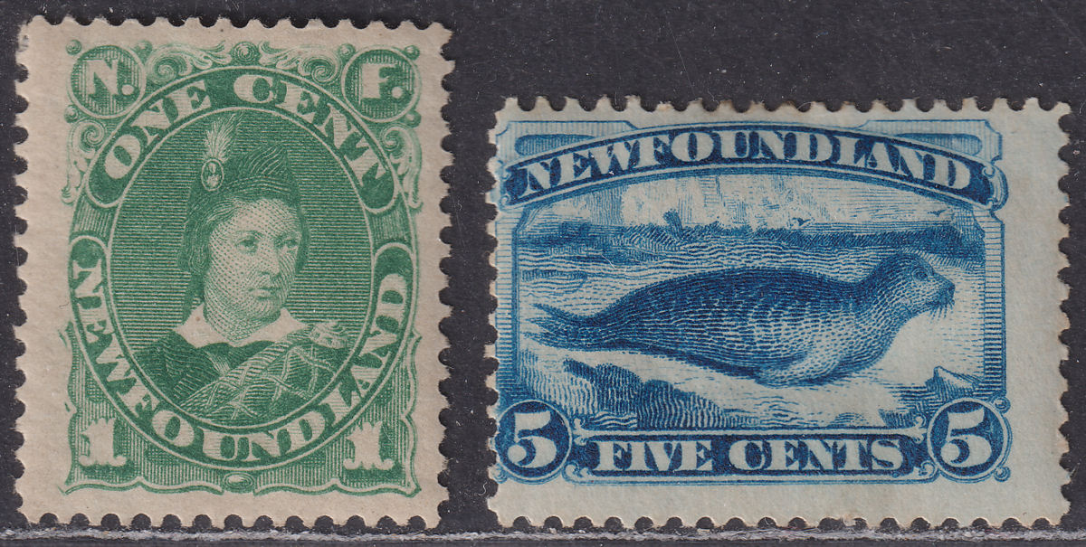Newfoundland 1887 QV 1c Green, 5c Deep Blue Mint SG50a SG53 cat £150