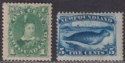 Click for more photos and details Newfoundland 1887 QV 1c Green, 5c Deep Blue Mint SG50a SG53 cat £150