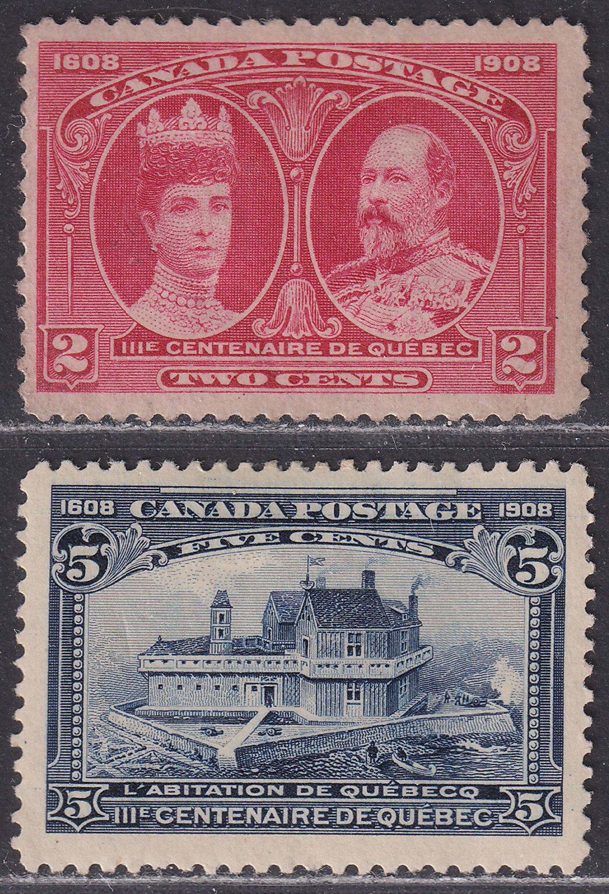 Canada 1908 KEVII Quebec Tercentenary 2c Carmine, 5c Indigo Mint SG190-191