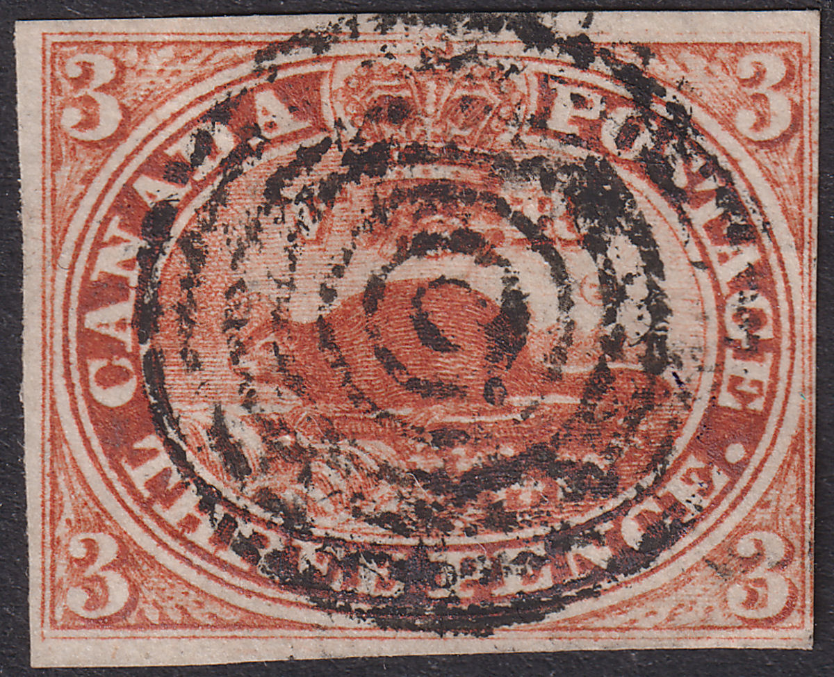 Canada Colony 1857 QV Beaver 3d Red Imperf Used SG18 cat £450 almost 4 margins