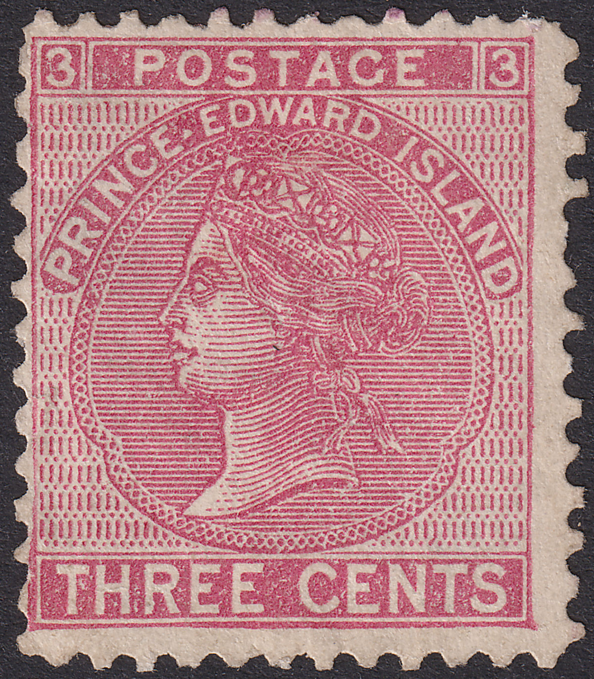 Prince Edward Island 1872 QV 3c Rose p12 Stop Between Variety Mint SG37a cat £90