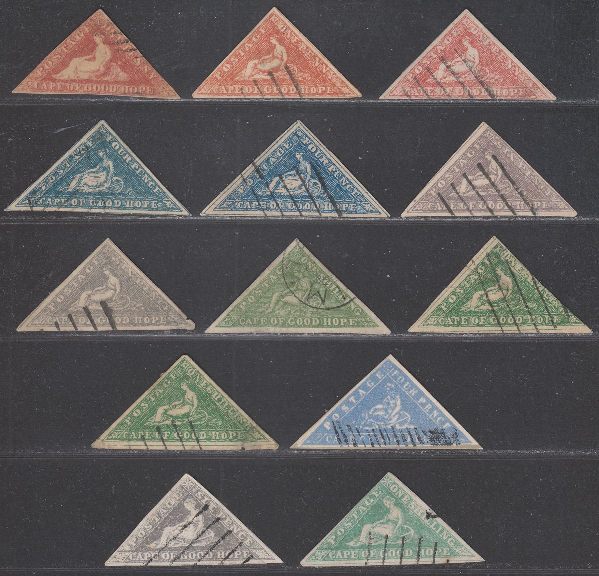 Cape of Good Hope QV Triangle Forgery Selection to 1sh "Used"