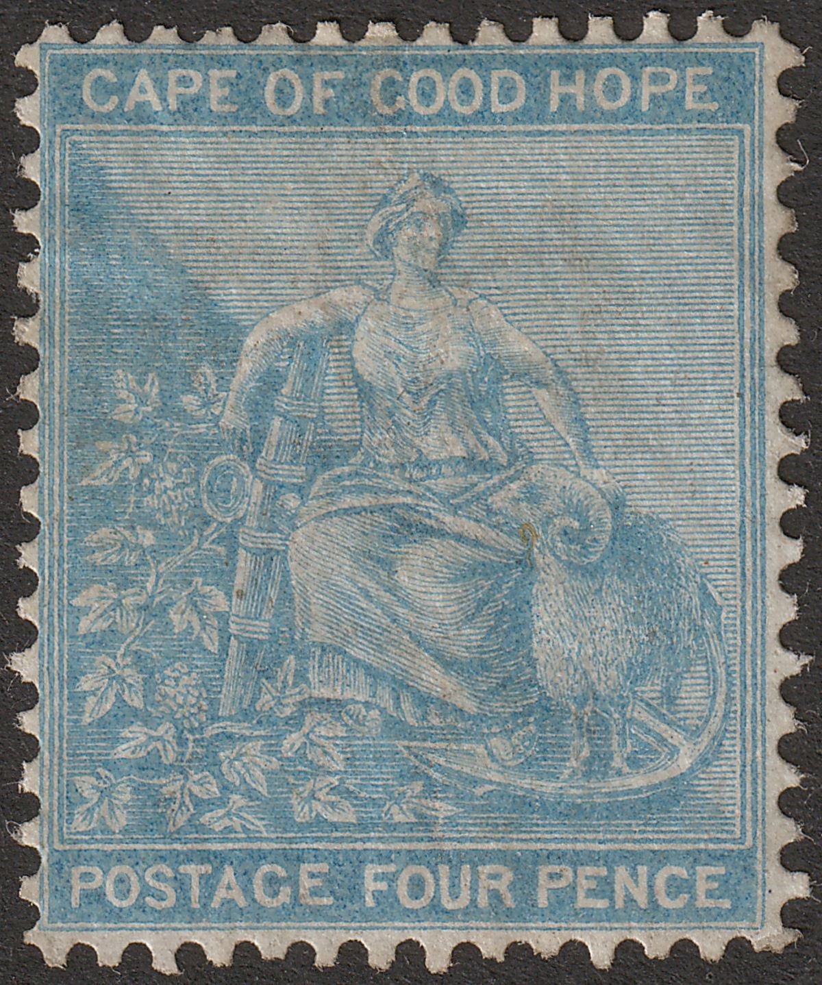 Cape of Good Hope 1865 QV Hope with Frame 4d Pale Blue Mint SG24 cat £225