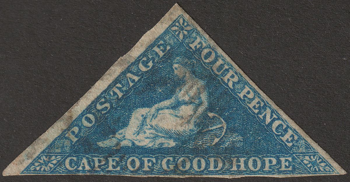 Cape of Good Hope 1858 QV Triangle 4d Blue Used SG6a cat £90 v small thin