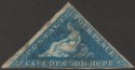 Click for more photos and details Cape of Good Hope 1858 QV Triangle 4d Blue Used SG6a cat £90 v small thin