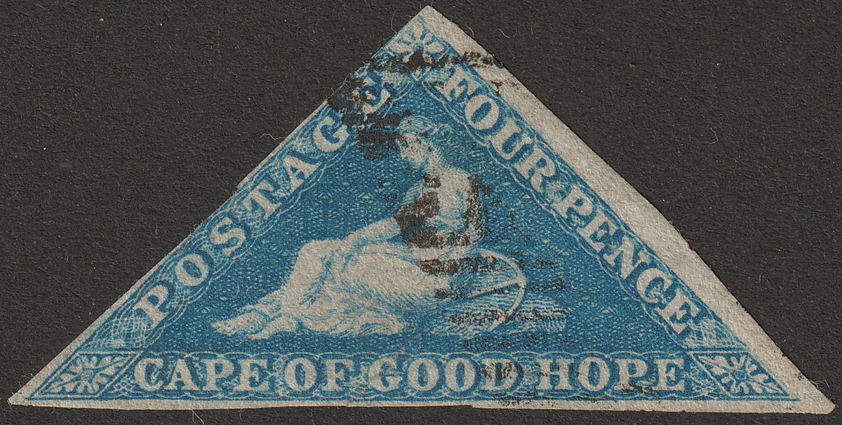 Cape of Good Hope 1858 QV Triangle 4d Blue Used SG6a cat £90 small crease