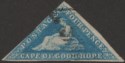 Click for more photos and details Cape of Good Hope 1858 QV Triangle 4d Blue Used SG6a cat £90 small crease