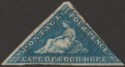 Click for more photos and details Cape of Good Hope 1858 QV Triangle 4d Blue Used SG6a cat £90