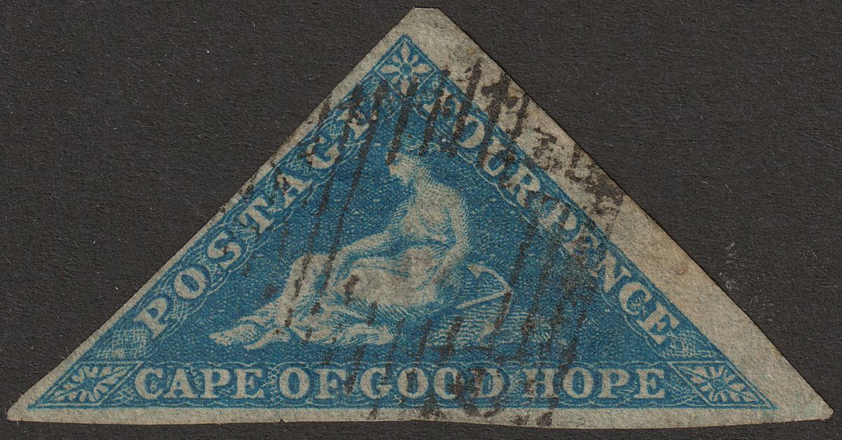 Cape of Good Hope 1853 QV Triangle 4d Blue sl Blue Paper Used SG4a c£225 THIN