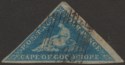Click for more photos and details Cape of Good Hope 1853 QV Triangle 4d Blue sl Blue Paper Used SG4a c£225 THIN