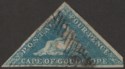 Click for more photos and details Cape of Good Hope 1853 QV Triangle 4d Blue on slight Blue Paper Used SG4a c£225