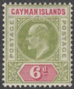 Click for more photos and details Cayman Islands 1907 KEVII 6d Olive and Rose Mint SG14