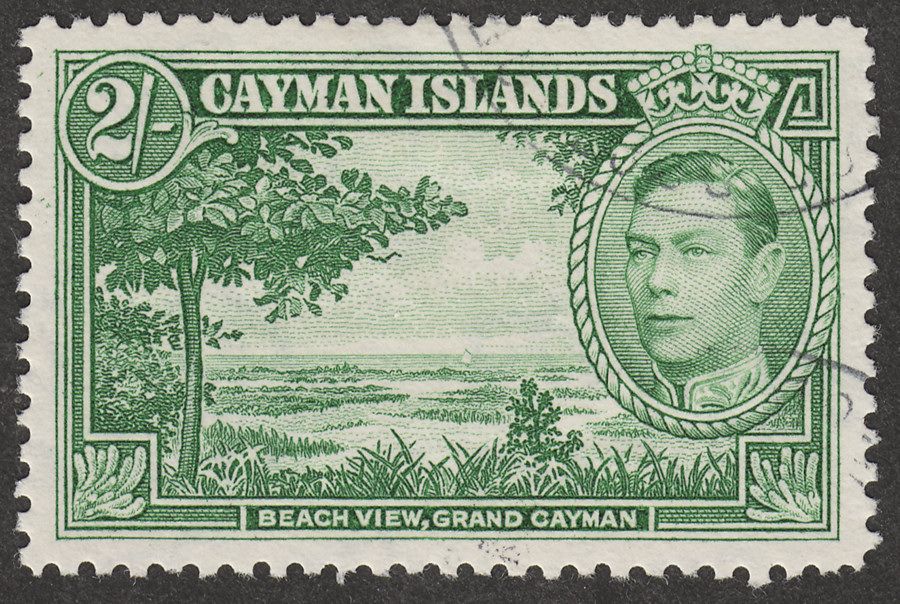 Cayman Islands 1943 KGVI 2sh Green Used SG124
