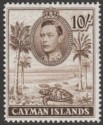 Click for more photos and details Cayman Islands 1943 KGVI 10sh Chocolate perf 14 Mint SG126a