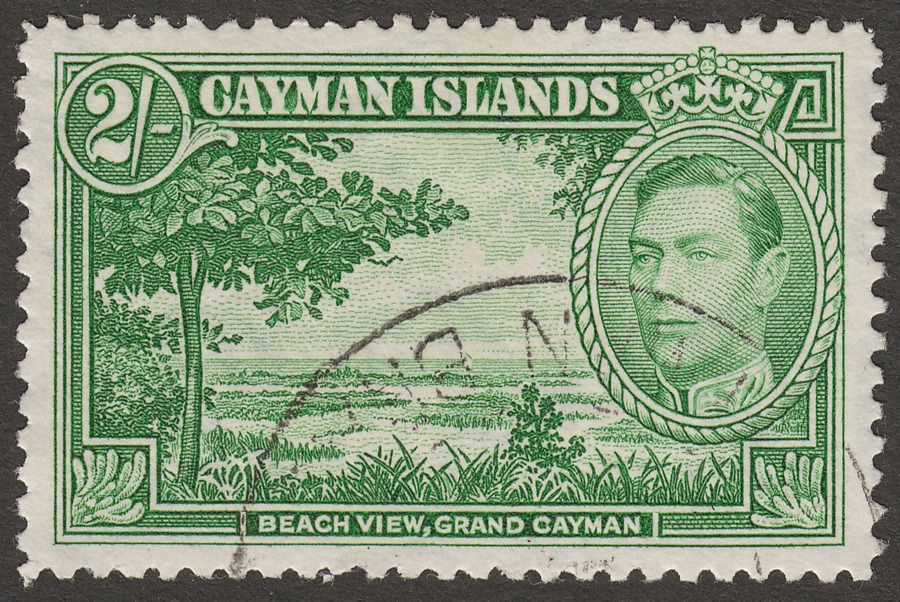 Cayman Islands 1938 KGVI 2sh Yellow-Green Used SG124